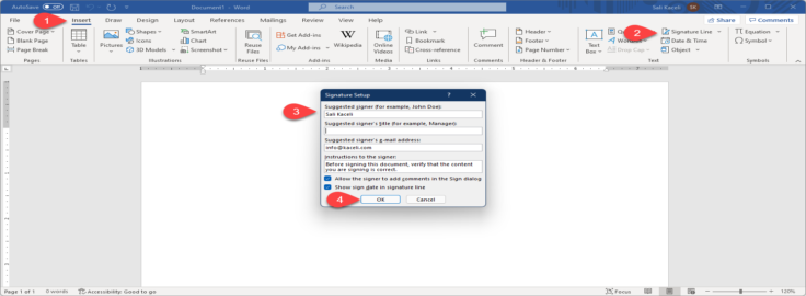 how to insert signature in word 2019